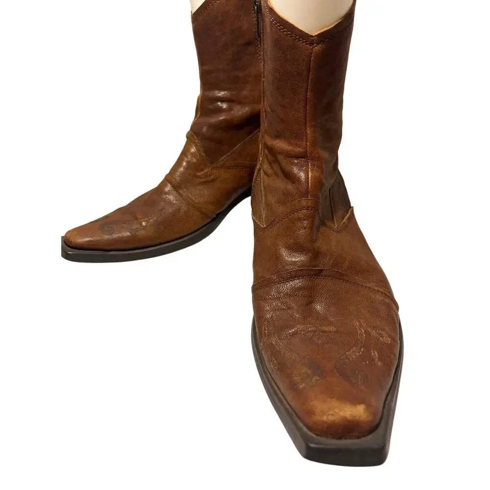 Z Club Western Boho Faux Leather Half Boots, Brown Mens 8